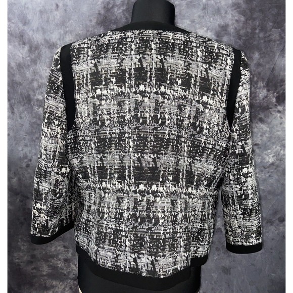 Kasper Abstract Print Open Blazer Jacket 14P Black/White/Silver Jacquard - Picture 5 of 6